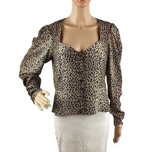 FRAME Leopard Print Silk Peplum Blouse Size S